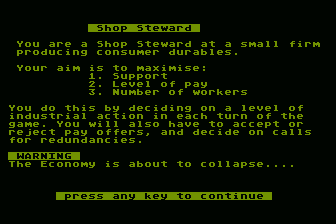 Shop Steward (Atari 8-bit) screenshot: Introduction