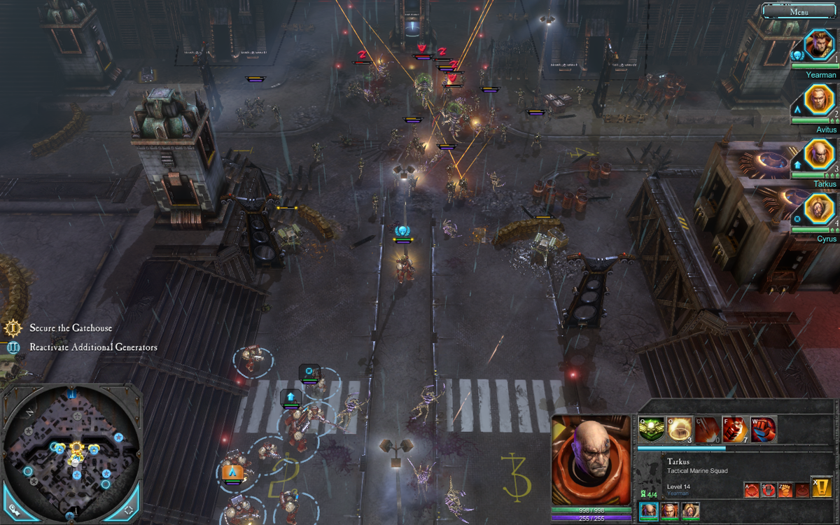 Warhammer 40,000: Dawn of War II (Windows) screenshot: Aiding the guards to destroy the Tyranids and secure Angel Gate.