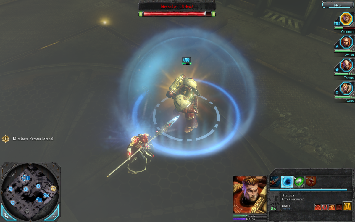 Warhammer 40,000: Dawn of War II (Windows) screenshot: Bossfight: Farseer Idranel versus the Force Commander