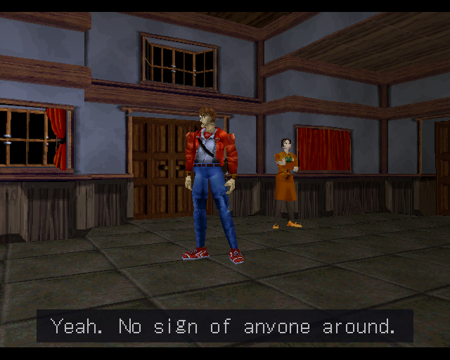 The Note (PlayStation) screenshot: Cutscene: Akira and Angela entering the mansion.