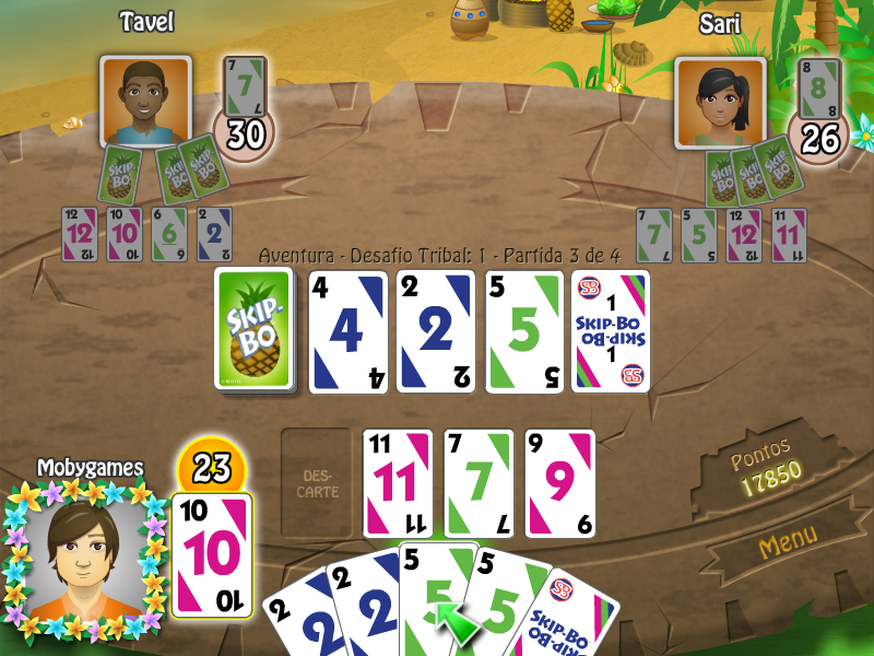 SKIP-BO: Castaway Caper (Windows) screenshot: Against two adversaries