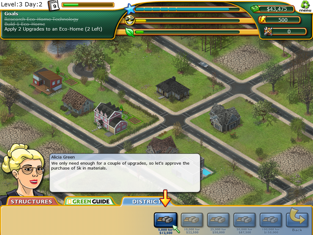 Plan It Green (Windows) screenshot: Buying materials.
