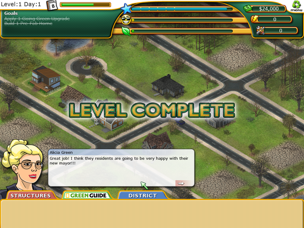 Plan It Green (Windows) screenshot: Level complete
