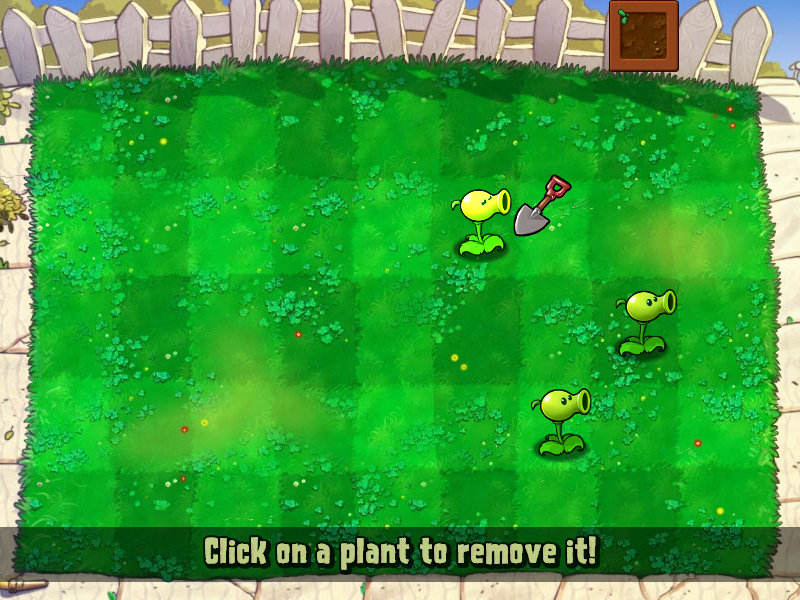 Plants vs. Zombies (Windows) screenshot: The shovel digs out the plants.