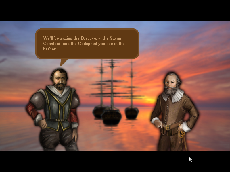 Pocahontas: Princess of the Powhatan (Windows) screenshot: Sailing away.