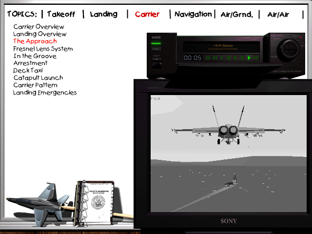 F/A-18 Precision Strike Fighter (Windows) screenshot: Watching a training video.