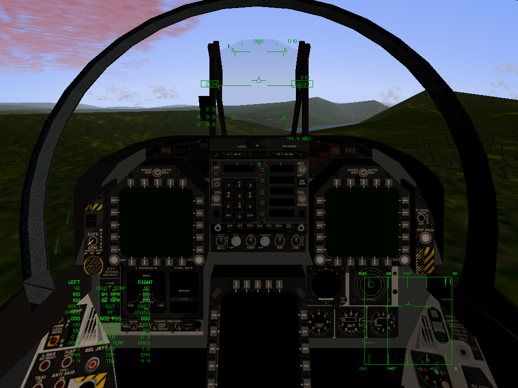 F/A-18 Precision Strike Fighter (Windows) screenshot: 3D virtual cockpit view
