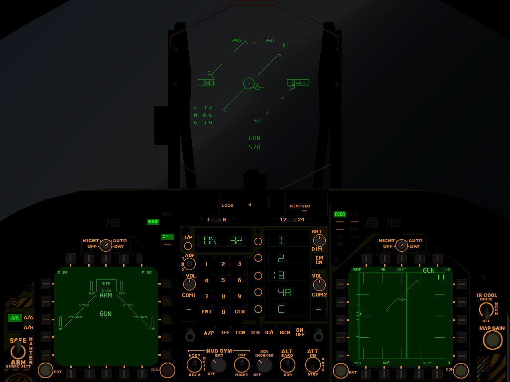 F/A-18 Precision Strike Fighter (Windows) screenshot: Flying a night mission.