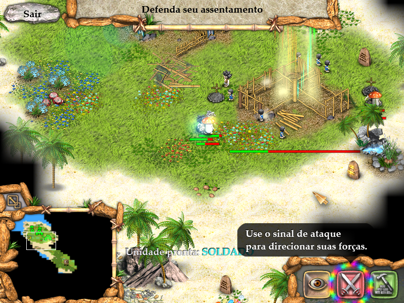 Totem Tribe (Windows) screenshot: Fighting mushroom enemies.