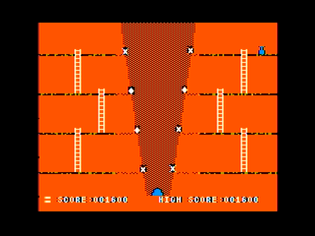 Canyon Climber (Apple II) screenshot: I have successfully destroyed the bridges