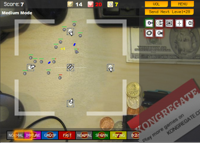 Desktop Tower Defense (Browser) screenshot: Starting with a totally inappropriate so-called strategy