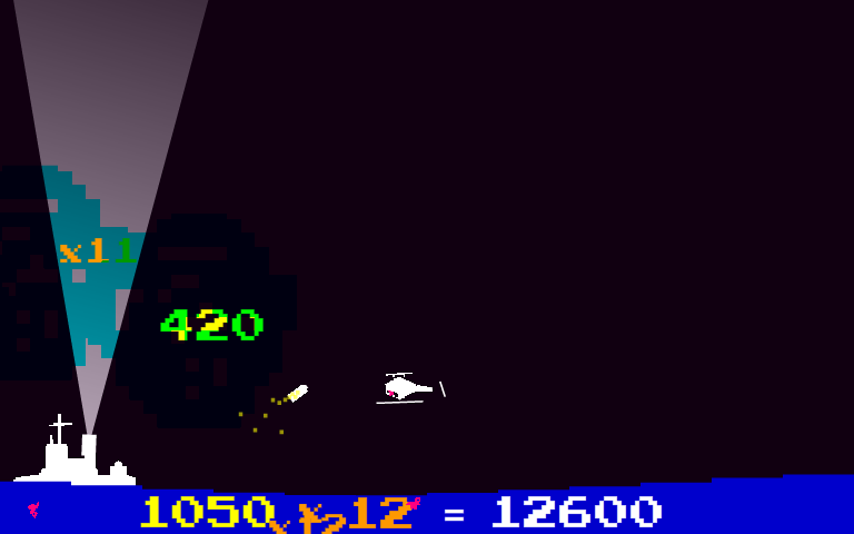 Party Boat (Browser) screenshot: The missile explodes, points are coming my way.