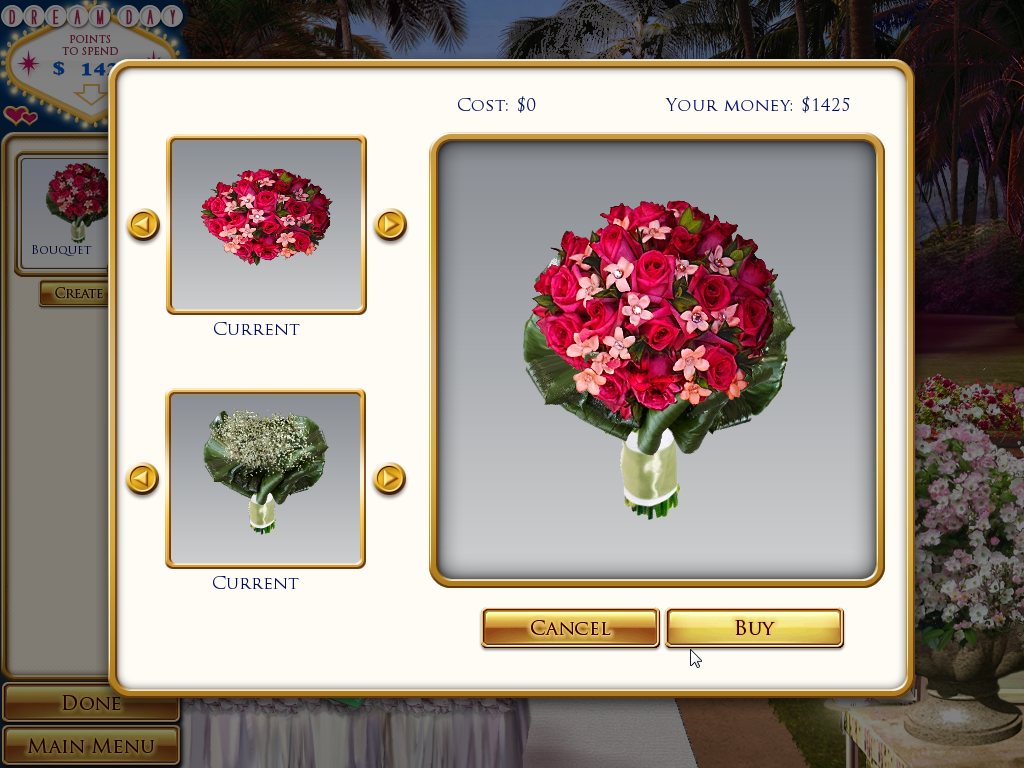 Dream Day Wedding: Viva Las Vegas (Windows) screenshot: Choosing the bouquet.