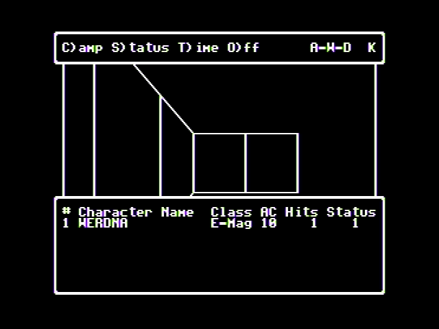 Wizardry: The Return of Werdna - The Fourth Scenario (Apple II) screenshot: You begin the game trapped in a dungeon