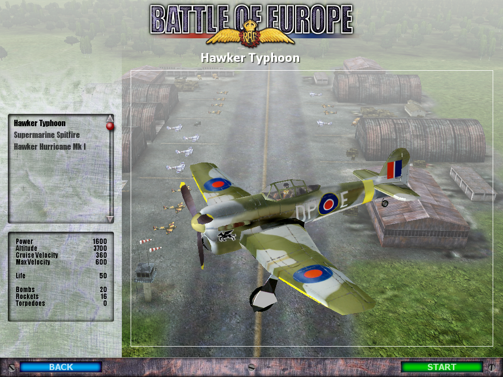 Battle of Europe (Windows) screenshot: Select your plane