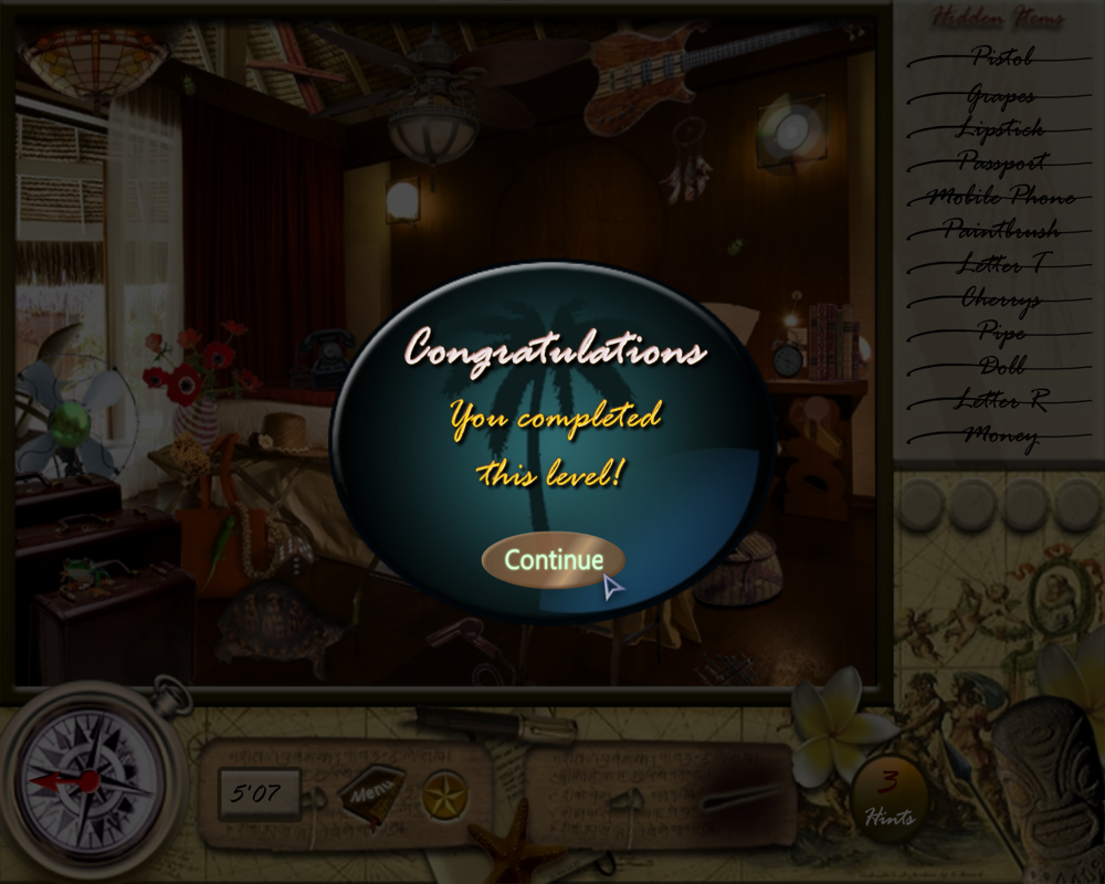 Tahiti Hidden Pearls (Windows) screenshot: Level complete