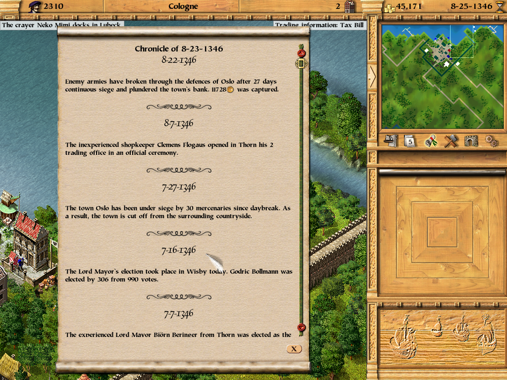 Patrician II: Quest for Power (Windows) screenshot: More news are present here. Even those regarding you!