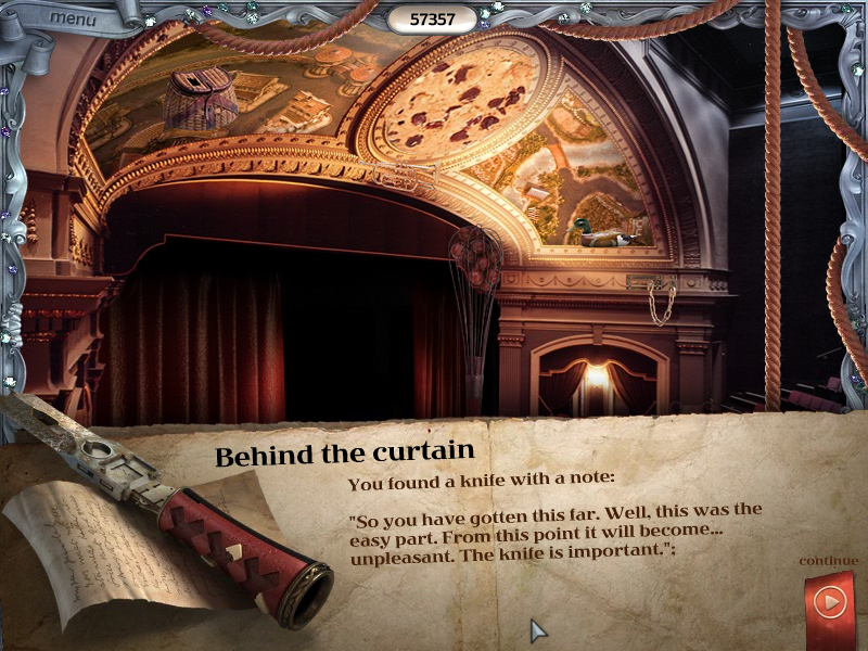 Youda Legend: The Curse of the Amsterdam Diamond (Windows) screenshot: Knife with a message