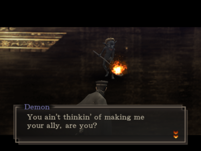Shin Megami Tensei: Devil Summoner - Raidou Kuzunoha vs. the Soulless Army (PlayStation 2) screenshot: The first demon