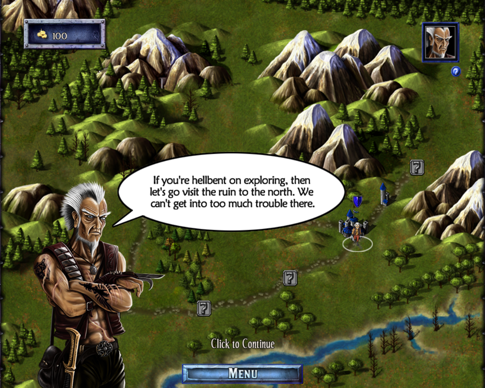 Puzzle Kingdoms (Windows) screenshot: The hero suggesting a move.