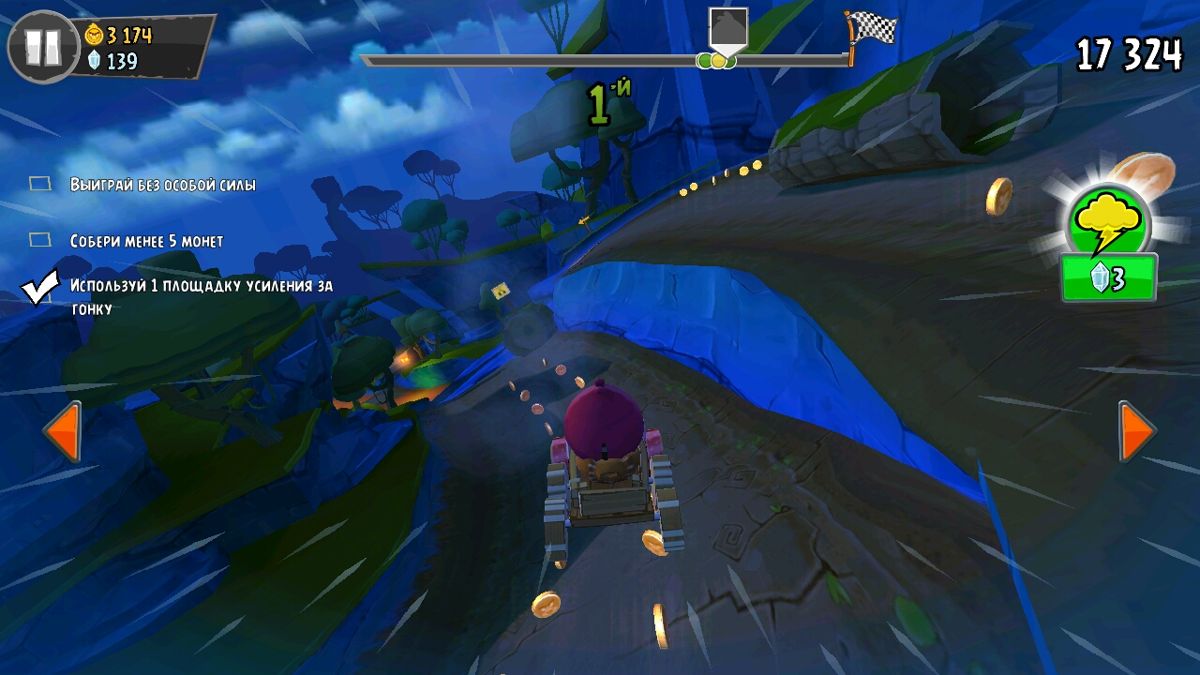 Angry Birds: Go! (Android) screenshot: Going fast enough to get some air time