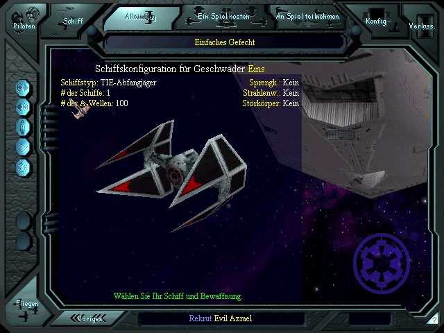 Star Wars: X-Wing Vs. TIE Fighter (Windows) screenshot: Starting a melee with a TIE Interceptor
