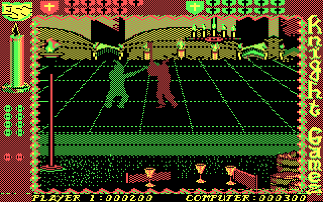Knight Games (DOS) screenshot: Fighting with an axe (CGA)