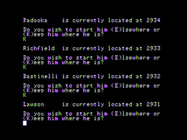 Computer Ambush (Apple II) screenshot: Setting up your squad