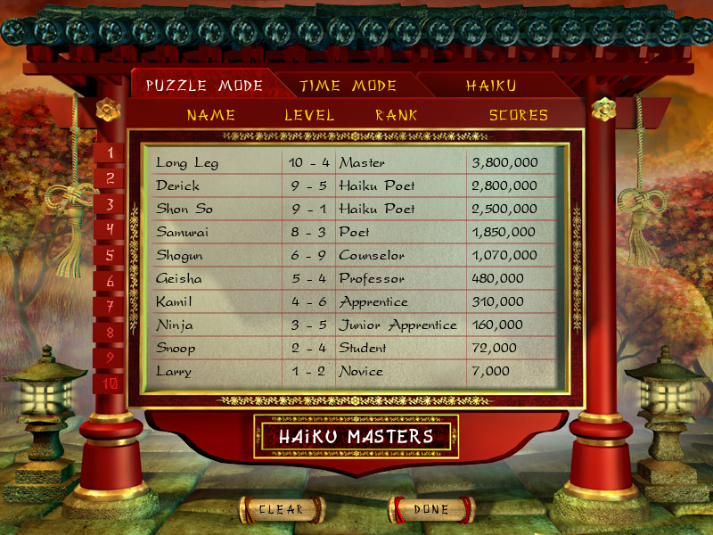 Haiku Journey (Windows) screenshot: High score table