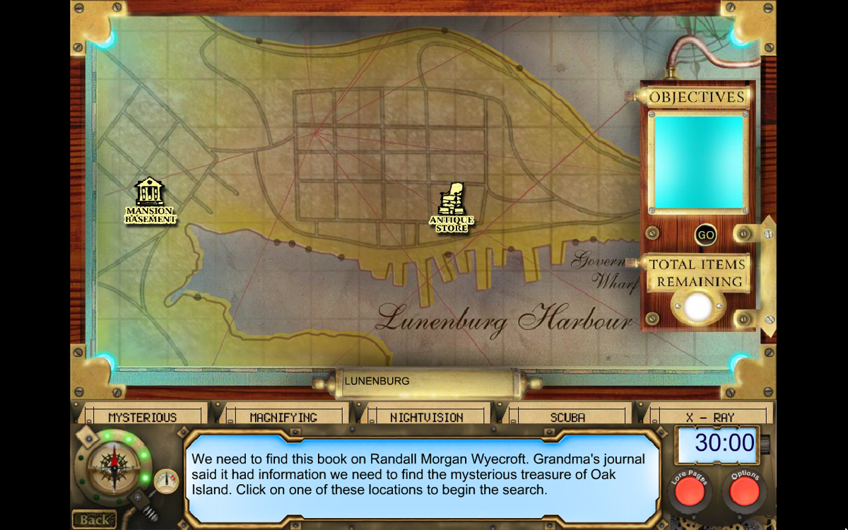 Mysterious Worlds: The Secret of Oak Island (Windows) screenshot: Map