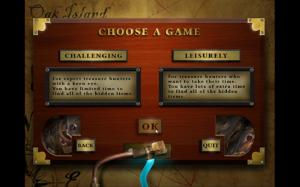 Mysterious Worlds: The Secret of Oak Island (Windows) screenshot: Difficulty modes