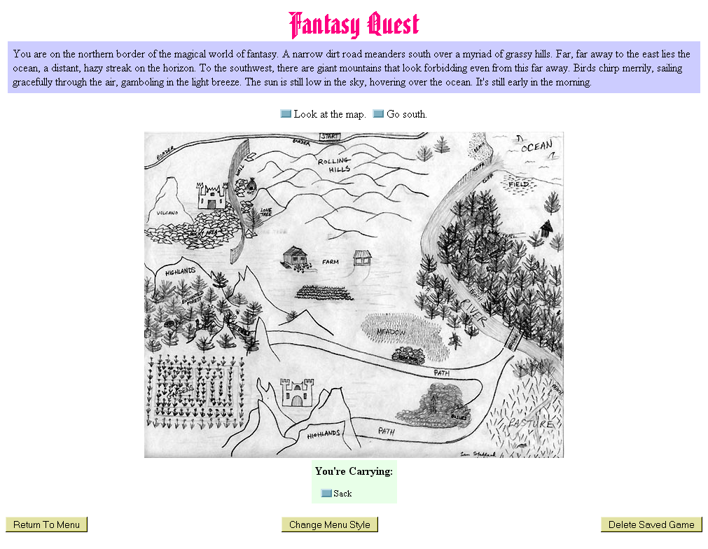 Fantasy Quest (Browser) screenshot: The map, accessible at any point