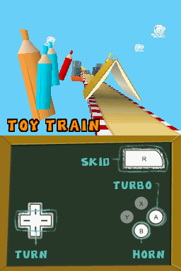 Pocoyó Racing (Nintendo DS) screenshot: Introduction screen for a track with the controls shown at the bottom.