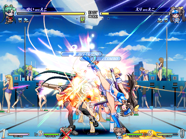 Vanguard Princess (Windows) screenshot: Eri performs a high kick in the middle of a chain combo.