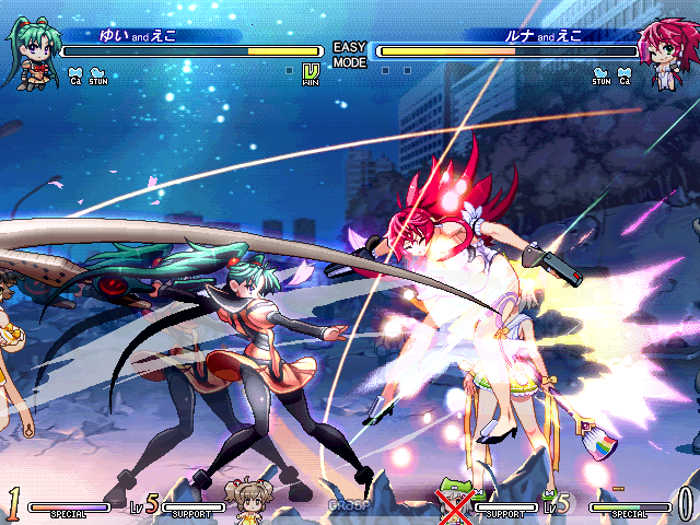 Vanguard Princess (Windows) screenshot: Yui hits Luna in the stomach.
