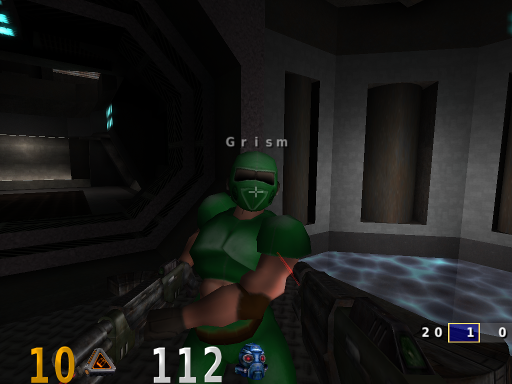 OpenArena (Windows) screenshot: Face to face with enemy