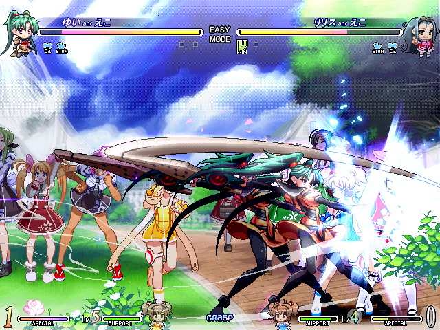 Vanguard Princess (Windows) screenshot: Yui Kutuna slashes Lilith with a powerful sword smash.