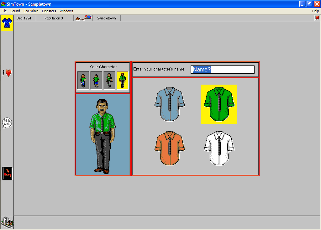 SimTown (Windows) screenshot: You can even make your own character