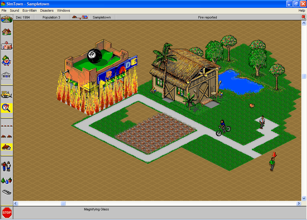 SimTown (Windows) screenshot: Remember, don't play with fire!