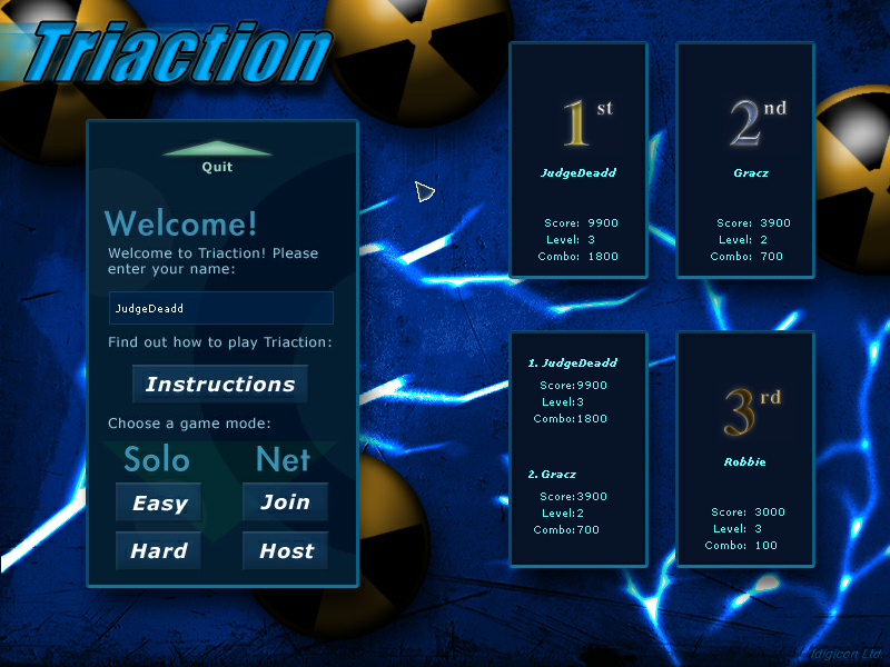 Triaction (Windows) screenshot: Main menu