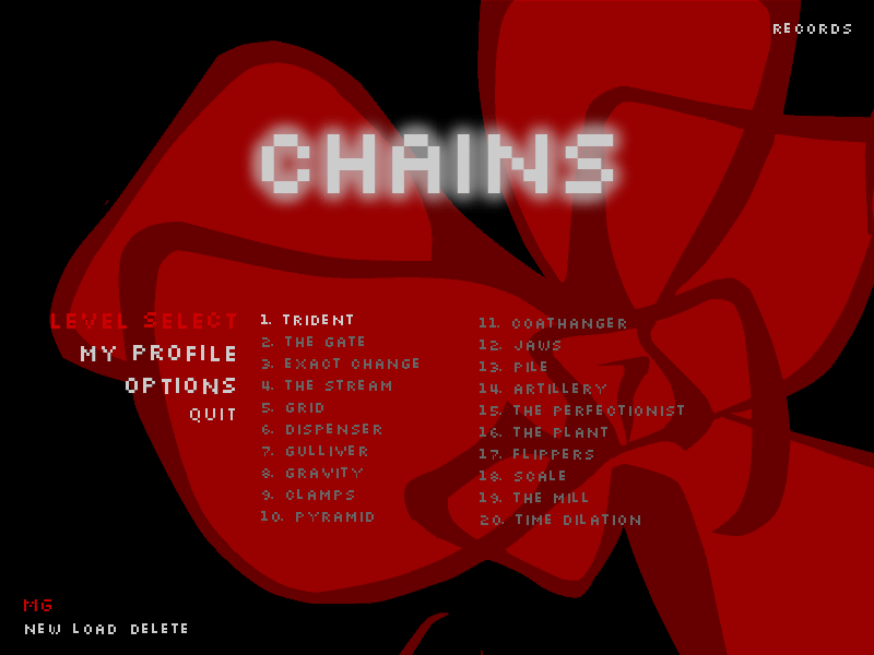 Chains (Windows) screenshot: Main menu / Level selection