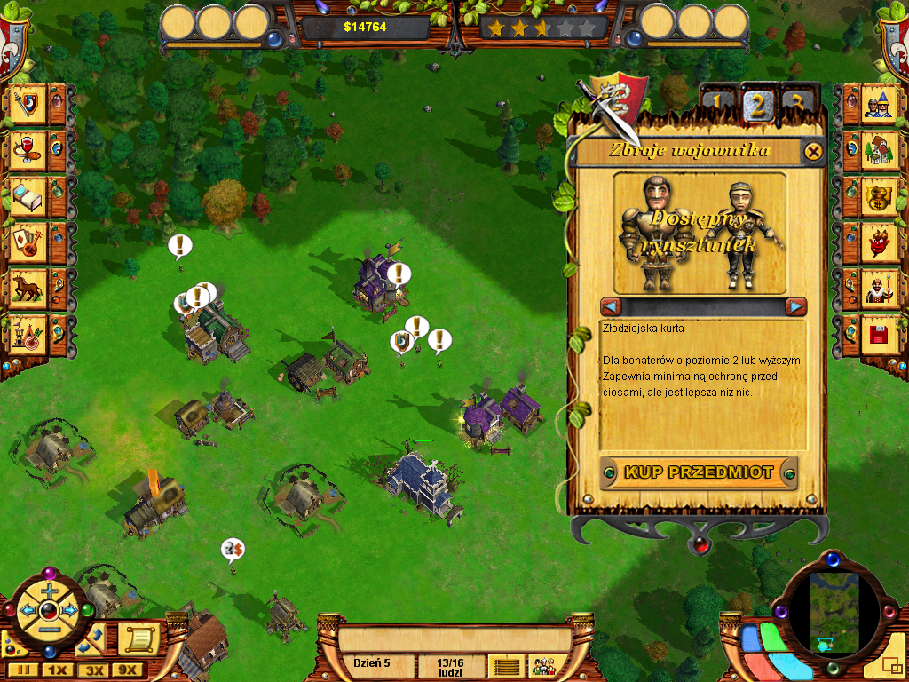 Medieval Conquest (Windows) screenshot: Purchasing some new armor for the fighters. (Polish)