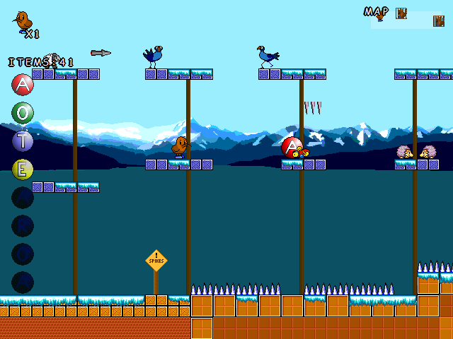 The Kiwi's Tale (Windows) screenshot: The hedgehogs shoot their spikes toward Nik.