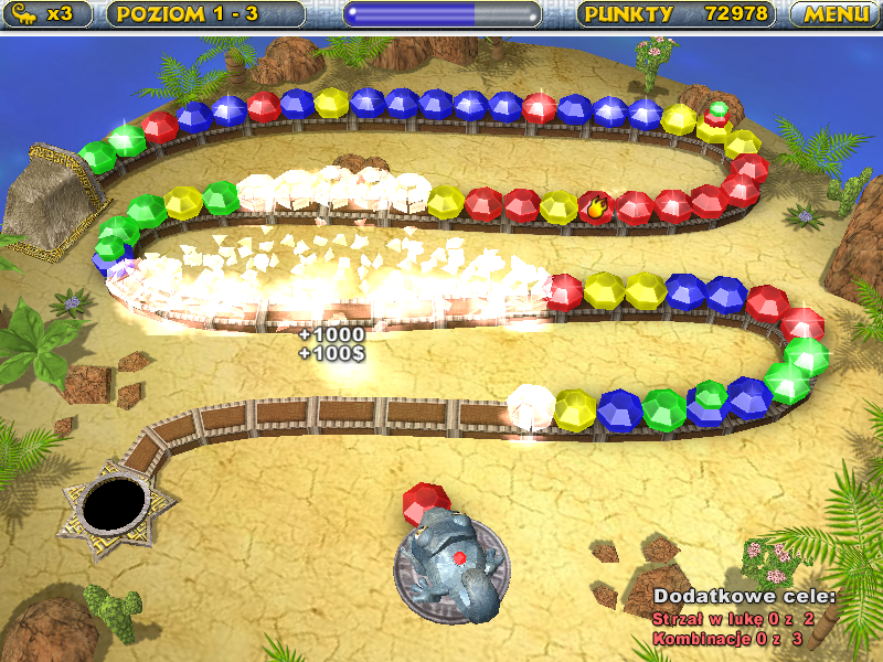 Chameleon Gems (Windows) screenshot: The effect of the fireball (Polish)