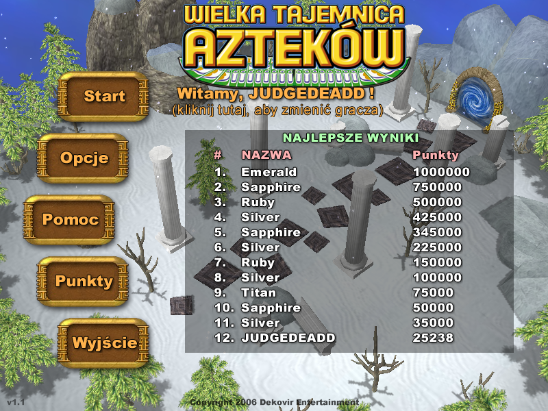 Chameleon Gems (Windows) screenshot: Main menu (Polish)