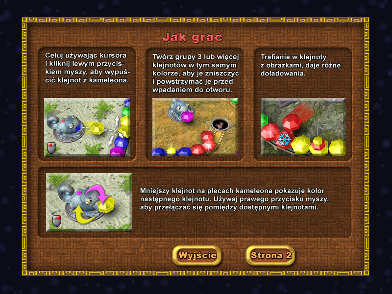 Chameleon Gems (Windows) screenshot: Help screen (Polish)