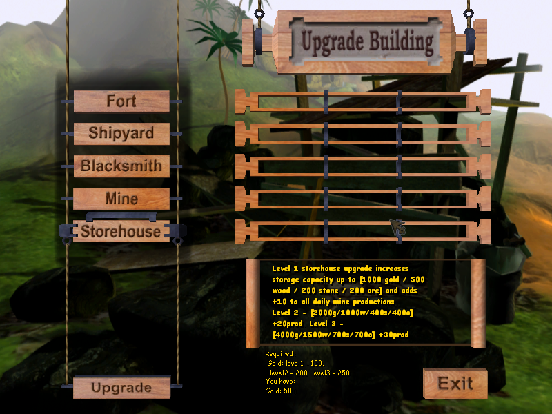 Blackbeard's Revenge (Windows) screenshot: Upgrading your island