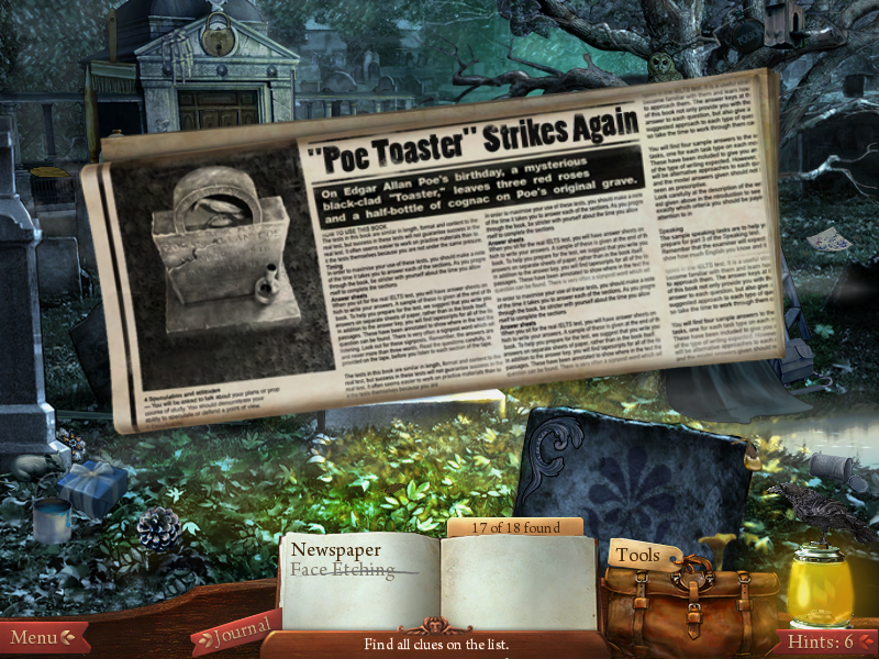 Midnight Mysteries: The Edgar Allan Poe Conspiracy (Windows) screenshot: Newspaper