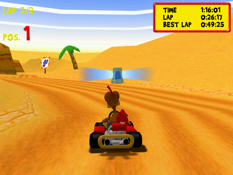 Moorhuhn Kart XXL (Windows) screenshot: Desert map. I have a invulnerability shield right now