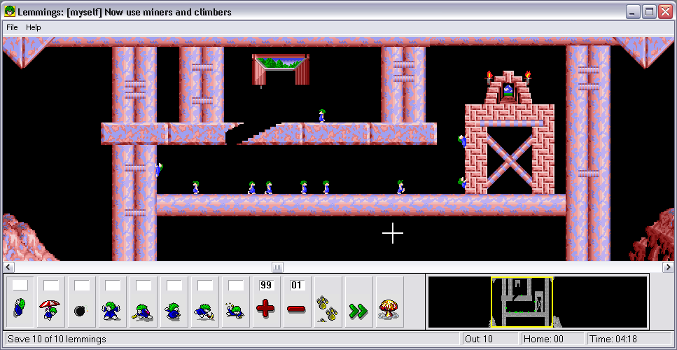 Lemmings for Windows 95 & Lemmings Paintball (Windows) screenshot: Miners and climbers!